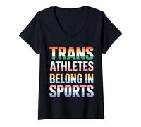 Donna Trans Athletes Belong in Sports LGBTQ inclusivo - Maglietta con Collo a V