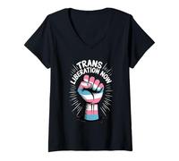 Donna Trans Liberation Now - Pugno dell'orgoglio alleato LGBT Maglietta con Collo a V