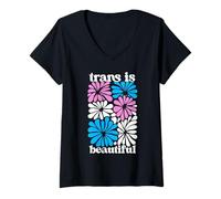 Donna Transgender Floral Retro Flowers Trans Pride Colors Boho Maglietta con Collo a V