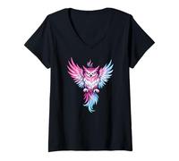 Donna Transgender Owl Bird Trans Pride Flag Colors Tattoo Style Maglietta con Collo a V