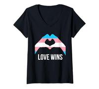 Donna Transgender Pride Flag Love Wins Segno Cuore Maglietta con Collo a V
