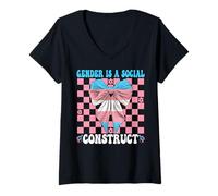 Donna Transgender Trans Pride Flag Il genere è un costrutto sociale Maglietta con Collo a V