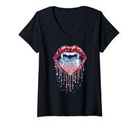 Donna Transgender Vampire Lips Fangs Biting Trans Pride Heart Maglietta con Collo a V