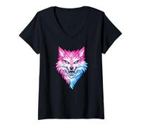 Donna Transgender Wolf Trans Pride Flag Colors Tattoo Style Maglietta con Collo a V