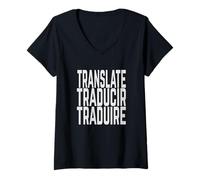 Donna Translate Traducir Traduire Translator Translation Maglietta con Collo a V