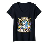 Donna Trascorri Una Magica Vacanza per Ragazze con Unicorno di Hanukkah Maglietta con Collo a V