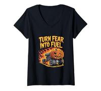 Donna Trasforma la paura in carburante Halloween Maglietta con Collo a V