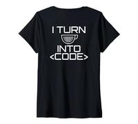 Donna TRASFORMO Il caffè in CODICE Web Developers Coding Meme sul Retro Maglietta con Collo a V