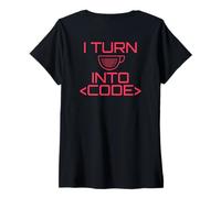Donna TRASFORMO Il caffè in CODICE Web Developers Coding Meme sul Retro Maglietta con Collo a V