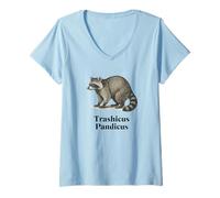 Donna Trash Panda Nome Latino Falso Divertente Raccoon Vintage Art Maglietta con Collo a V