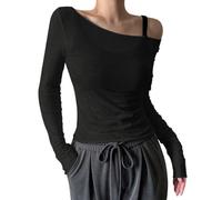 Donna Trasparente Maglia Off The Shoulder Tops Manica Lunga Camicie Trasparenti Per Uscire Party Club Outfits Casacca Donna (Nero, XL)