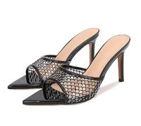 Donna Trasparente Tensionato Punta Aperta Sandali A Stiletto Sexy Scivoli Su Alte Mules Party Abito Da Sfera, Nero , 39 EU