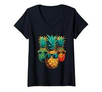 Donna Tre Ananas con Occhiali da Sole Hawaii Hawaii Uomini Donne Maglietta con Collo a V