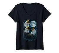 Donna Tre aquile che ululano alla luna Moon 3 Eagle Moon Maglietta con Collo a V