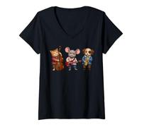 Donna Tre fantastici musicani jazz - Cat Mouse Dog 1 - Fan Fun Maglietta con Collo a V
