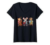 Donna Tre fantastici musicani jazz - Cat Mouse Dog 3 - Fan Fun Maglietta con Collo a V