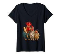 Donna Tre Galline francesi Aglio, Baguette e Cluck Maglietta con Collo a V