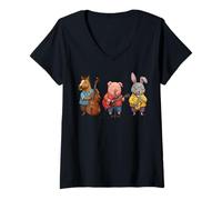 Donna Tre Musicani Jazz Cool - Horse Pig Rabbit 1 - Fan Fun Maglietta con Collo a V