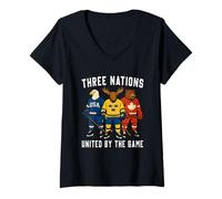 Donna Tre nazioni unite dal gioco Hockey su ghiaccio Maglietta con Collo a V