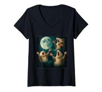 Donna Tre Opossum Luna 3 Opossum Retro Howling Maledetto Meme Maglietta con Collo a V