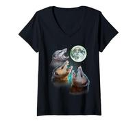 Donna Tre Opposum Luna con 3 oppossum e Costume da Luna Morta Maglietta con Collo a V