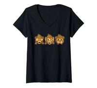 Donna Tre scimmie saggie, zoo, idea regalo per animali, tre scimmie divertenti Maglietta con Collo a V