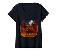 Donna Tre Tori Luna 3 Toros Valor Strano meme maledetto Maglietta con Collo a V