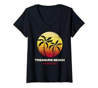 Donna Treasure Beach Giamaica Retro Tramonto Design Maglietta con Collo a V