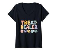 Donna Treat Dealer Paw Pet Lover Happy Maglietta con Collo a V