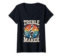 Donna Treble Maker - Gioco di Parole con Musica Divertente, Design retrò Maglietta con Collo a V
