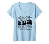 Donna Tredici, 13 Anni Ragazzi Ragazze Retro Groovy 13 ° Compleanno Maglietta con Collo a V