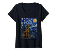 Donna Treeing Tennessee Brindle Dog Van Gogh Notte Stellata Maglietta con Collo a V
