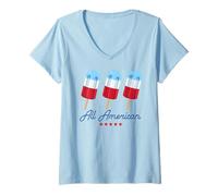 Donna Trendy Apparel 4th of July all American Red Blue Popsicles Maglietta con Collo a V