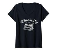 Donna Trendy Apparel all Booked Up Stack of Books Bold Outline Maglietta con Collo a V