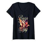 Donna Trendy Apparel Angel Born for Glory No Saints Just Martyrs Maglietta con Collo a V