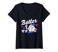 Donna Trendy Apparel Batter Up Happy Cartoon Baseball Ready To Bat Maglietta con Collo a V