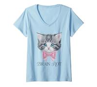 Donna Trendy Apparel Brain Rot Cute Kitten with Big Pink Bow Maglietta con Collo a V