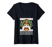 Donna Trendy Apparel Christmas Cute Cat Wreath Ugly Sweater Maglietta con Collo a V