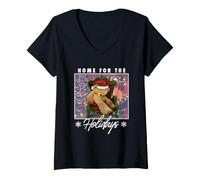 Donna Trendy Apparel Christmas Home for The Holidays Sleeping Bear Maglietta con Collo a V