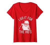 Donna Trendy Apparel Christmas I Do It for The Ho's Santa Clause Maglietta con Collo a V