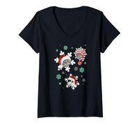 Donna Trendy Apparel Christmas Santa Cats Snowflake Winter Maglietta con Collo a V