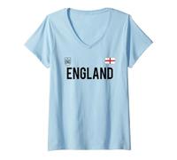 Donna Trendy Apparel England Bold Text National Crest & Flag Badge Maglietta con Collo a V