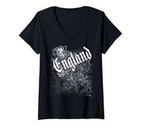 Donna Trendy Apparel England Gothic Text Griffin Shield Crest Maglietta con Collo a V