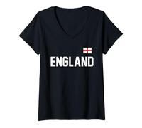 Donna Trendy Apparel England Large Chest Text England Flag Maglietta con Collo a V