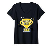 Donna Trendy Apparel Father's Day World's Best Dad Gold Trophy Maglietta con Collo a V