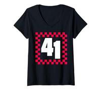 Donna Trendy Apparel Four One #41 Red Checkers Poster Maglietta con Collo a V