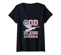 Donna Trendy Apparel God Bless America Flag Print Text Bald Eagle Maglietta con Collo a V