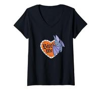Donna Trendy Apparel Halloween Bite Me Bat Gothic Heart Maglietta con Collo a V