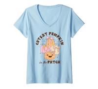 Donna Trendy Apparel Halloween Cutest Pumpkin in The Patch Maglietta con Collo a V
