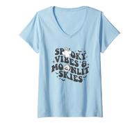 Donna Trendy Apparel Halloween Spooky Vibes Moonlit Skies Ghost Maglietta con Collo a V